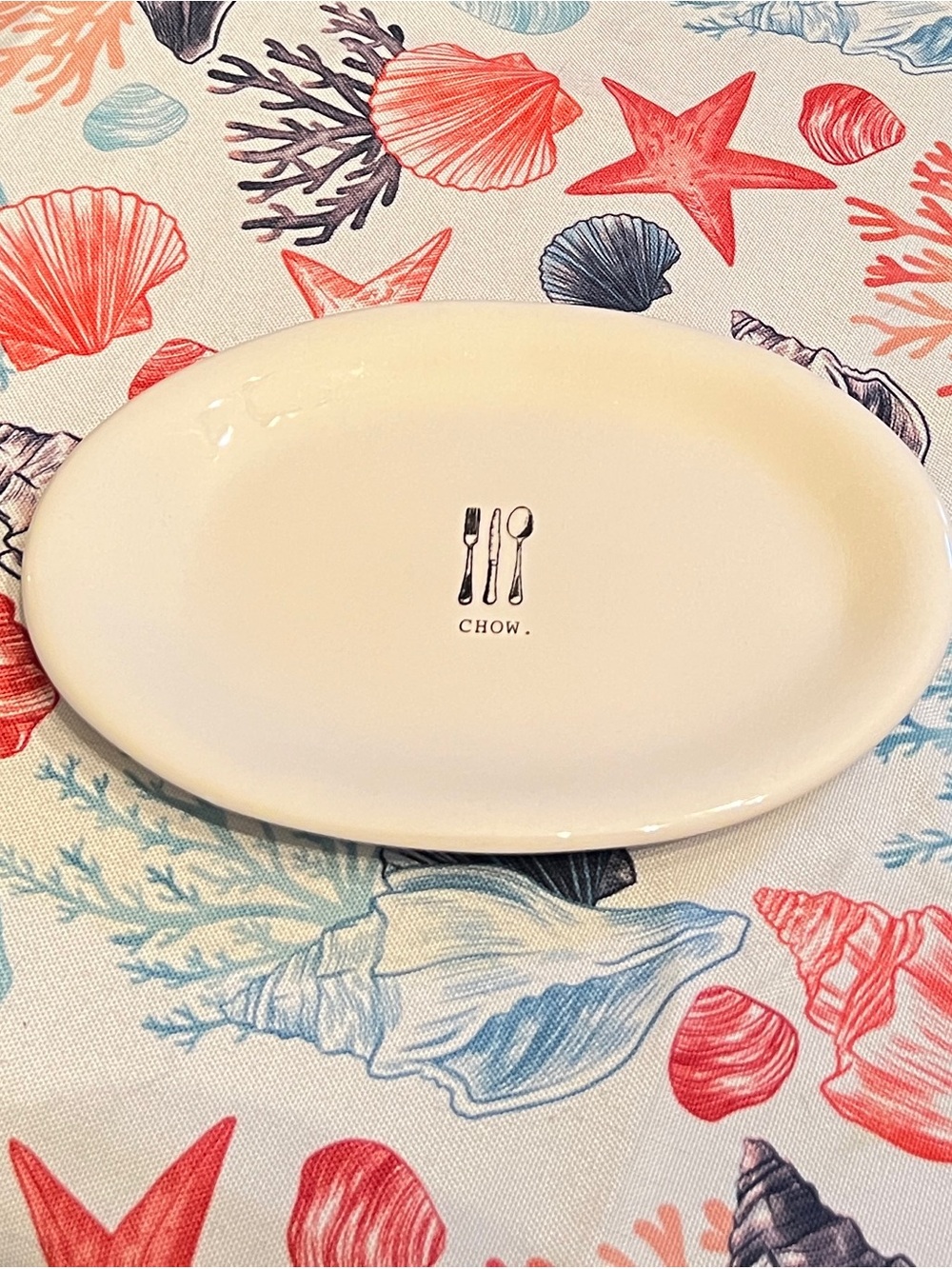 Rae Dunn  Ceramic Oval Plate with Utensil Graphic